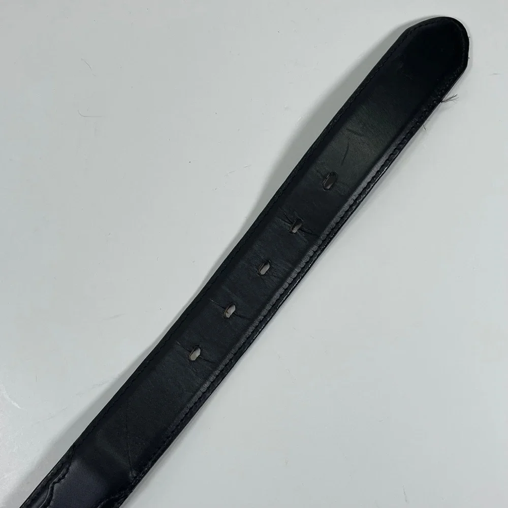 Vintage Tony Lama Leather Western Belt Mens 42 Black Stitch Detail Silver Buckle